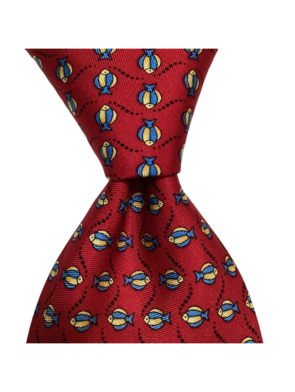 Charles Tyrwhitt Men's 100% Silk Necktie 58" England Designer FISH Red/Blue EUC